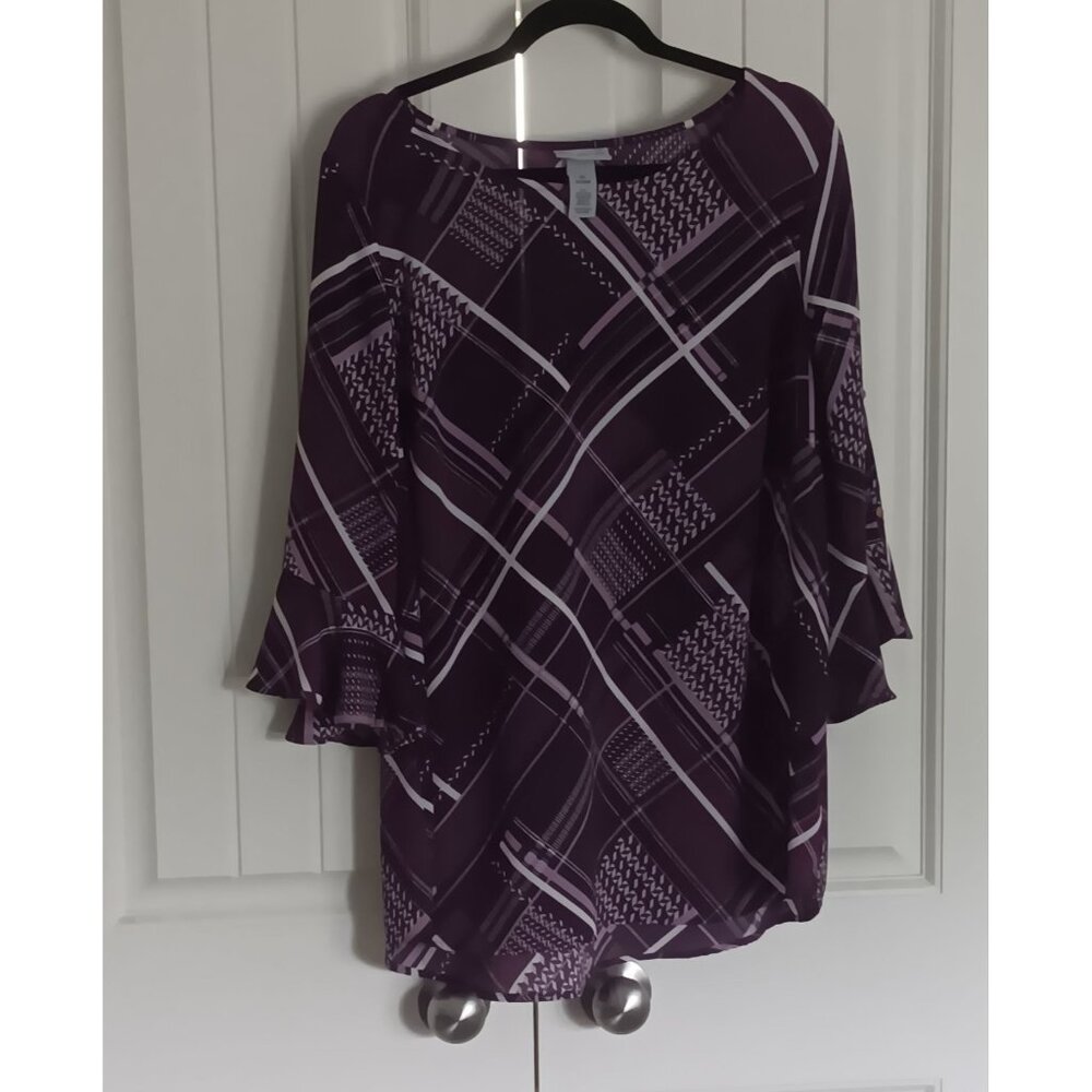 Catherines Women's Purple Print Tunic Top 0X (14/16W) Polyester/Spandex